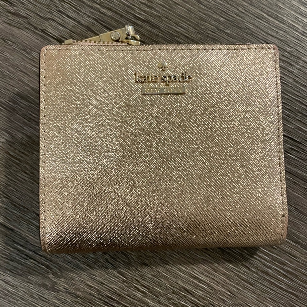 Kate Spade Boxed Shimmy Glitter Small L-Zip Bifold
Compact Wallet, Rose Gold
